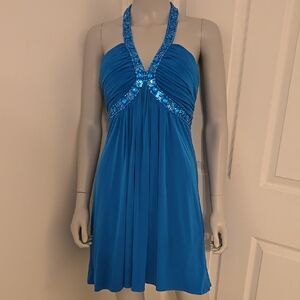 Hailey Logan by Adrianna Papell Blue Halter Dress with Sequin Detail Size 7/8